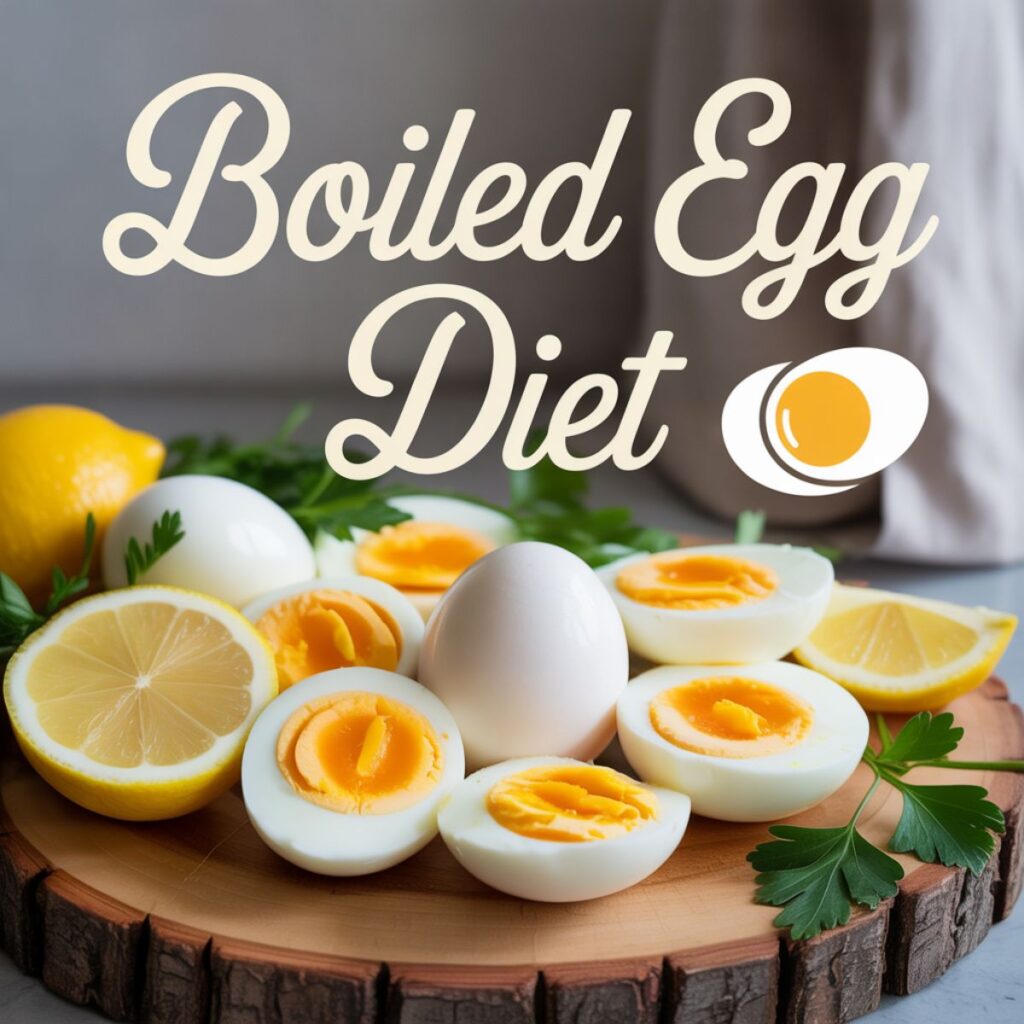 Boiled egg diet meal plan with eggs, vegetables, and lean proteins on a plate
