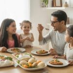 happy family eating together